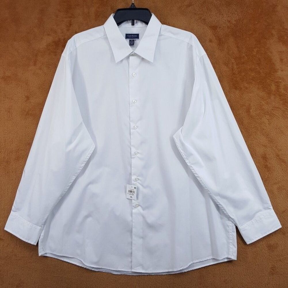 CLUB ROOM Dress Shirt Mens Size 17 17.5 Solid White Regular Fit